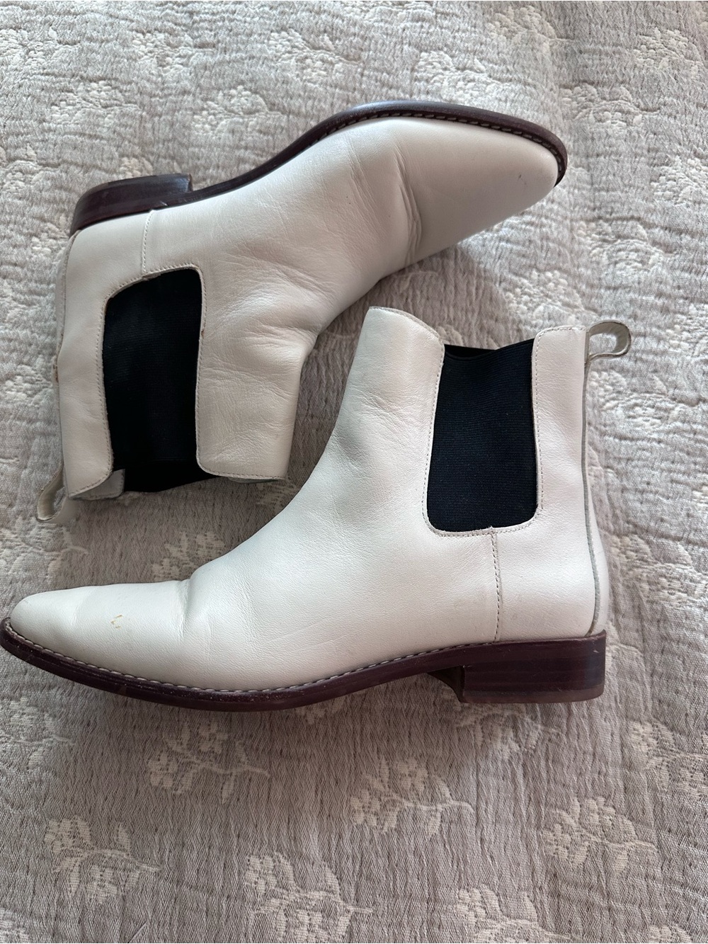 I.Crew White Boots with Black Elastic Panels
